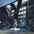 Modern Cultural Center Interior Design With Sculpture Staircase And Large Glass Windows