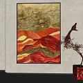 Vibrant Abstract Painting Interior Wall Art With Warm Tones Abstract Landscape And Wire Sculpture Decor