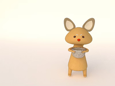 Cartoon Reptile Character With Big Ears Red Nose Holding Basket On Light Background 3d model