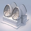 Three White Transparent Pods On Black Platform Sleek Modern Tech Design 3d model