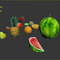Fresh Assorted Fruits Display With Pineapple Pomegranate Pear Orange And Watermelon