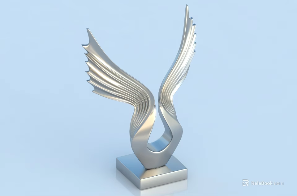 Elegant Silver Trophy With Stylish Wing Design And Square Base Stand Decoration 3d model 