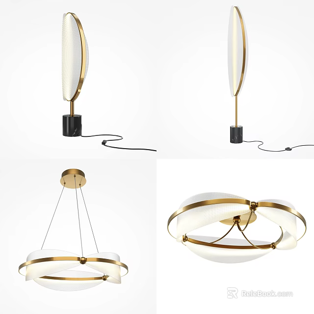 Sleek Modern Lighting Combinations With Gold Accents White Shades Floor Lamp And Ceiling Pendant 3d model 