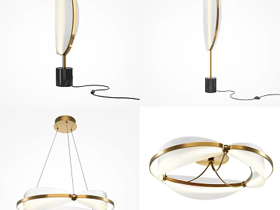 Sleek Modern Lighting Combinations With Gold Accents White Shades Floor Lamp And Ceiling Pendant 3d model