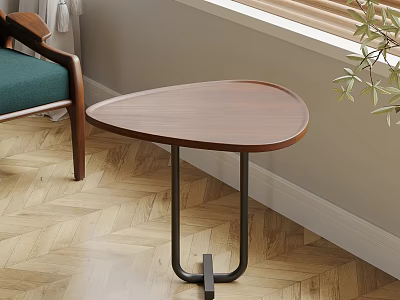 Modern Minimalist Triangular Side Table With Walnut Wood Top And Black Metal Frame 3d model
