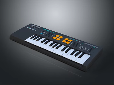 Portable Electronic Keyboard With Black White Keys And Yellow Control Buttons 3d model