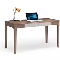 Wooden Desk with White Drawer Laptop and Orange Table Lamp Modern Home Office