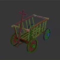 Vintage Wooden Cart With Red Wheels Yellow Frame And Cross Structure