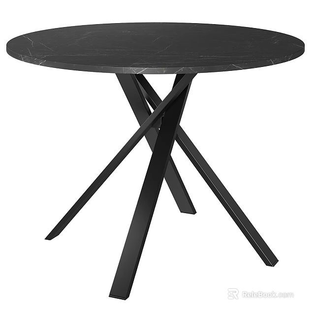 Round Black Marble Top Coffee Table With Modern Crossed Metal Frame 3d model