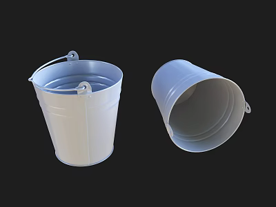 Durable White and Light Blue Metal Buckets for Daily Home Laundry Washing Tasks 3d model