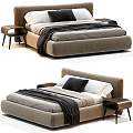 Modern Upholstered Double Bed With Neutral Tones Pillows And Bedside Tables 3d model