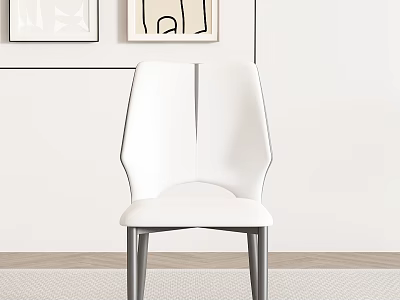 Modern Minimalist White Leather Accent Chair With Silver Metal Legs And Wall Art Decor 3d model