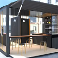 Shipping Container Building Interior Design For Modern Cafe With Bar Counter And Stools 3d model