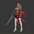 Red Haired Warrior Character In Armored Outfit Holding Sword With Falling Leaves