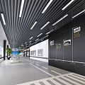 Modern Industrial Hall Interior With Black Stairs Columns Green Plants And White Floor Markings