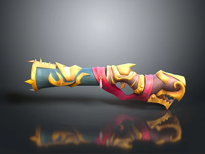 Decorative Fantasy Weapon with Golden Blue Red Ornate Design Spiked Details and Intricate Patterns 3d model