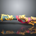 Decorative Fantasy Weapon with Golden Blue Red Ornate Design Spiked Details and Intricate Patterns