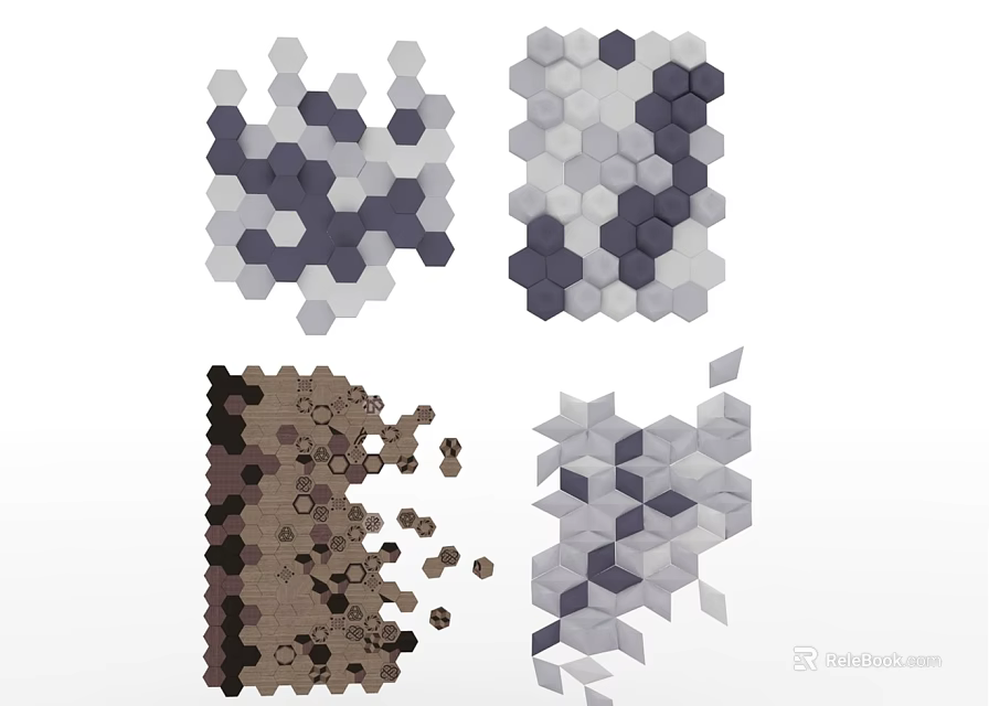Geometric Hexagon Wall Decor With Gray Brown And White Modular Patterns 3d model 