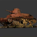 Vintage Red Military Tank With Rustic Tracks Turret And Display Base