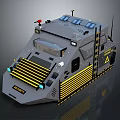 Gray Armored Vehicle With Yellow Stripes Side Ladder Top Equipment And Project Label
