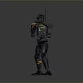 Back View Of Robot Character With Antenna And Orange Black Armor Standing Pose