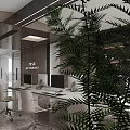 Modern Public Office Space Interior Design With Wooden Wall And Glass Partitions