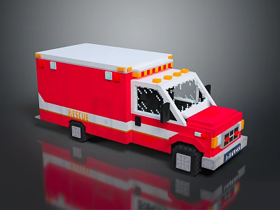 Fun Kids Pixel Art Ambulance Toy with Red White Design for Children Play 3d model