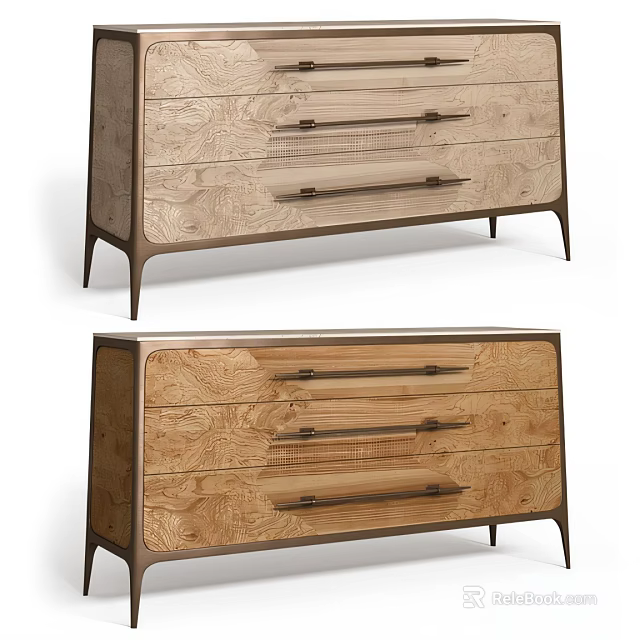 Modern Wooden Sideboard With Drawers And Metal Legs For Home Furniture 3d model 