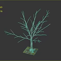 Detailed Bare Tree 3D Model Featuring Wooden Trunk and Stone Base Displayed on Gray Surface