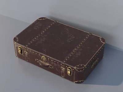 Vintage Leather Suitcase With Metal Rivets Brass Locks And Classic Handle 3d model