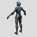 Humanoid Smart Machine Equipped with Blue and Black Armor Helmet and Weapon