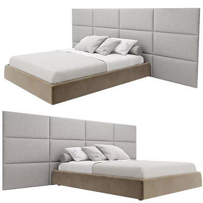 Modern Upholstered Double Bed With Soft Cushioned Headboard And Neutral Toned Bed Frame In Stylish Bedroom Interior 3d model