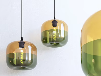 Modern Glass Pendant Lights With Green And Yellow Gradient Design Hanging Indoors 3d model
