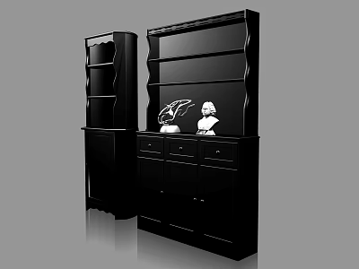 Black Modern Storage Cabinet With Multiple Shelves Drawers For Home Organizational Use 3d model