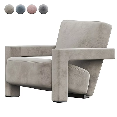 Light Gray Modern Accent Chair With Square Arms And Comfortable Plush Fabric 3d model