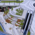 Modern Public Square Design With Geometric Layout Seating Areas And Circular Decorations 3d model