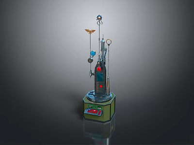 Scientific Experiment Apparatus With Green Base Cylindrical Body Pipes Gauges Knobs And Hanging Parts 3d model