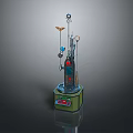 Scientific Experiment Apparatus With Green Base Cylindrical Body Pipes Gauges Knobs And Hanging Parts