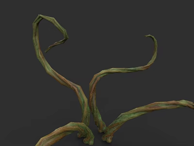 Botanical Drawing Featuring Curved Green and Brown Plant Stems on Dark Background 3d model