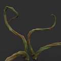 Botanical Drawing Featuring Curved Green and Brown Plant Stems on Dark Background
