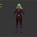 Futuristic Blonde Haired Game and Movie Character With Dark Blue Bodysuit Blue Gloves and Boots