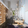 Modern Luxury Sales Office Interior Design With Wooden Slats And Reception Desk