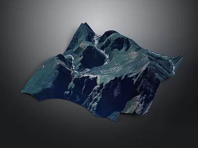 Realistic 3D Mountain Terrain Model With Winding River And Elevation Details 3d model