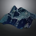 Realistic 3D Mountain Terrain Model With Winding River And Elevation Details