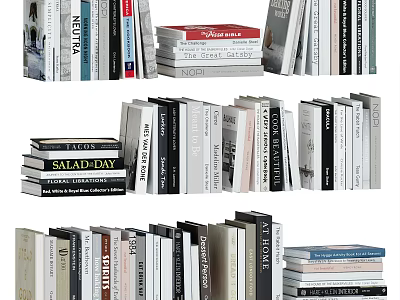 Collection of Stacked Books and Magazines Featuring Various Sizes and Colorful Covers 3d model