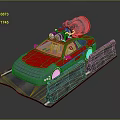 Futuristic Red And Blue Car With Turbine Engine On Roof Platform