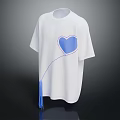 White T-shirt With Blue Heart Pattern And Hanging Tassel Design