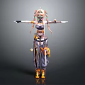 Anime Style 3D Character With Twin Tails Mechanical Outfit Orange And Gray Arms Stretched