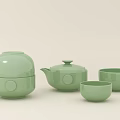 Light Green Ceramic Modern Minimalist Tea Set With Teapot And Cups 3d model