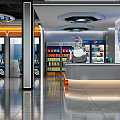 Modern Internet Cafe Interior With Reception Desk Vending Machines And Tech Lighting 3d model